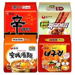 신라면5개 + 안성탕면5개 + 짜파게티5개 + 오징어짬뽕5개