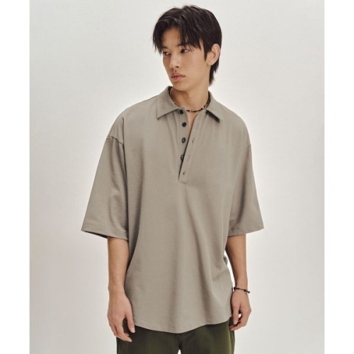 세컨모놀로그 SECONDMONO 코튼 오버 반팔 카라 티셔츠 BEIGE SETS048DTBEIGE