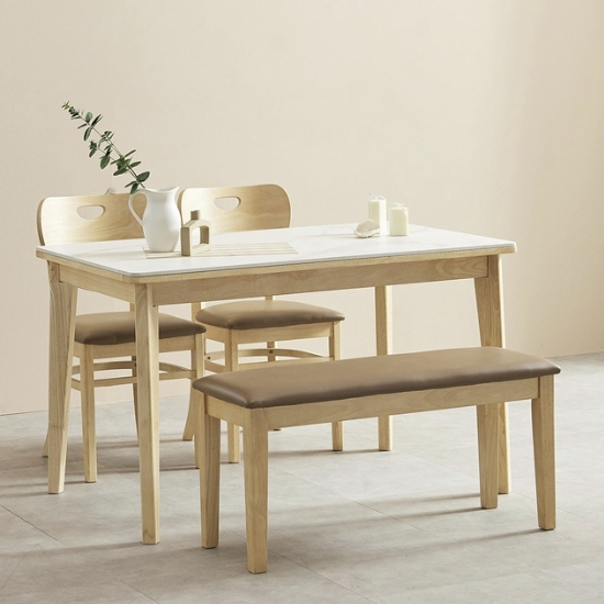 우아미가구 보힐 세라믹 원목 식탁 1200 (의자2개+벤치1개)_이미지