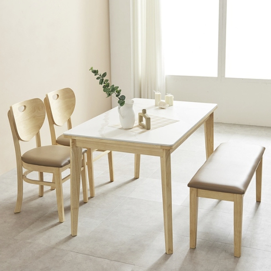 우아미가구 보힐 세라믹 원목 식탁 1200 (의자2개+벤치1개)_이미지