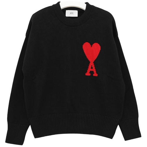 AMI 빅하트로고 박시핏 니트 E22UKS003 016 (009, 블랙)_이미지