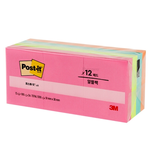 3M 포스트잇 알뜰팩 653-12AN 팝티미스틱 38X51mm 접착메모지 단품_이미지