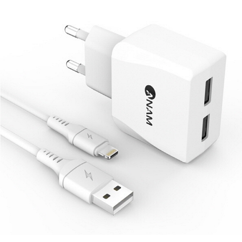 아남전자 10W 2포트 충전기 ATC-2P (8핀 케이블포함)_이미지