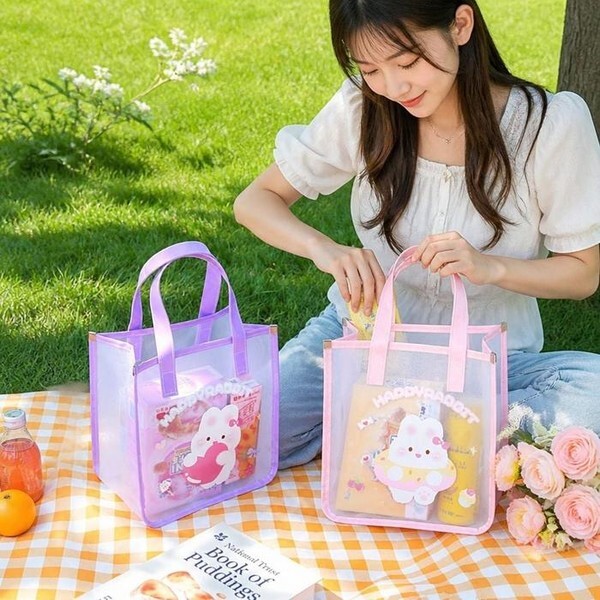 라일리 Rly 여성 메쉬 토트백 래빗 베어 프린팅 휴가철 바캉 51351988_이미지