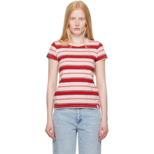 티셔츠 핑크 레드 슬러브 스트라이프 티셔츠 252055F110009