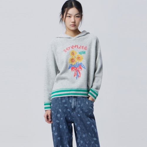 베네통 플라워 후드 울 니트_BAKP01611GR