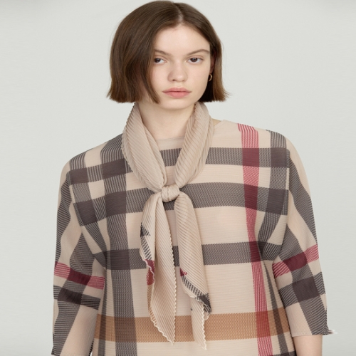 닥스레이디스 여성 빅 체크 긴팔 플리츠 티셔츠 DLTS5BP22 (I2, 베이지)_이미지