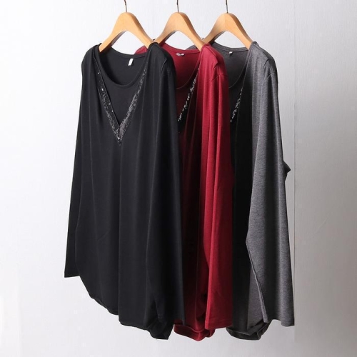 빅사이즈티 F495L 510 이중브이스팽글티셔츠 MN 42216437A