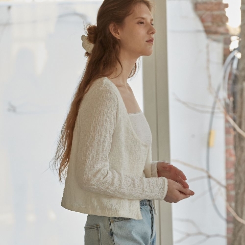 �Ľ��� �����Ǽ� U-neck crinkle cardigan set Off white BETP009WH
