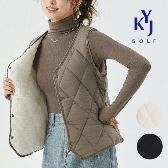 김영주골프 퀄팅 베스트 보온 데일리 밍크퍼 V넥 패딩 조끼 KOWLVE32_이미지