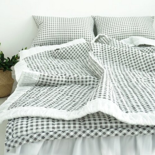 바숨 스몰체크 여름이불 패드 베개커버세트 (퀸 Q)_이미지