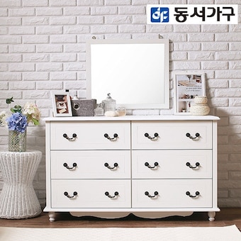 동서가구 이디에프 화이트 <b>3단</b> 와이드 <b>서랍장</b> 화장대 세트 1200