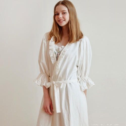 바풀 LL44045-31 여성가운 오가닉 순면 나이트 로브 가운_이미지