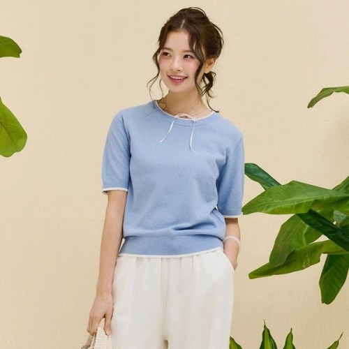 체이스컬트 여성 크루넥 팁배색 스웨터-EBRG5675D0D_이미지