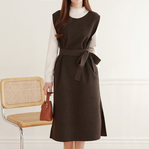 모리스커밍홈 베이직 울 라운드 벨티드 원피스_M2512OP100D