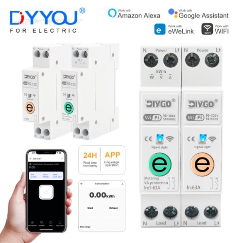 스마트 회로차단기 EWeLink 1P+N 63A WIFI 회로 차단기 스위치 DGB-63E 홈 보호 에너지 미터 계량 링 타이