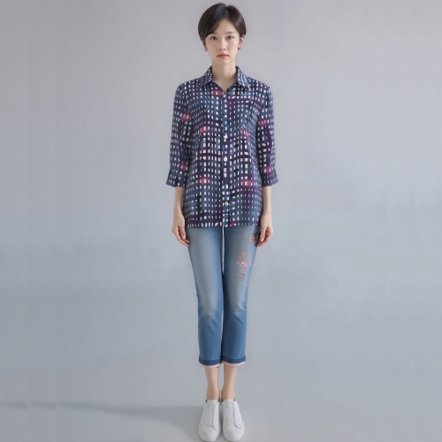 24년 봄 여름 중년 여성 잔사각 텐셀 블라우스RNM8BL499F-CC