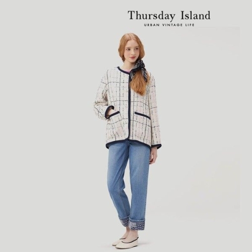 써스데이아일랜드 여성 트리밍 트위드 자켓 T232MJK531W_이미지