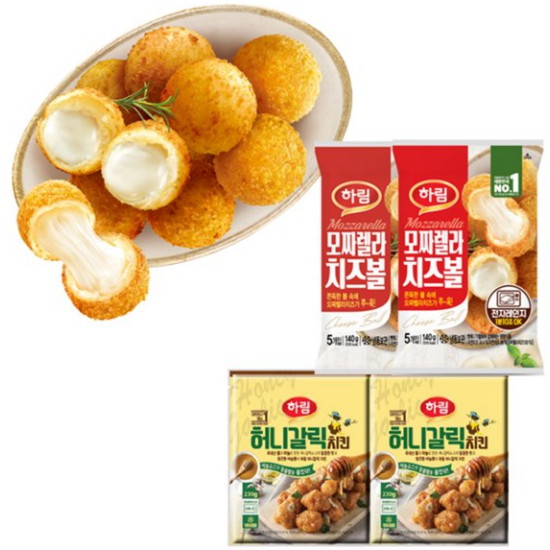 하림 모짜렐라 치즈볼 140g+허니 갈릭치킨 230g (2개)