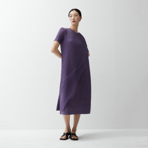 플리츠미 여성 숏 슬리브 언발란스 사선 원피스 EPOPM124043_이미지