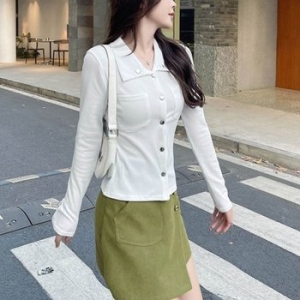 데이트 코디 멋쟁이 포켓 버튼 남방 캐주얼 여자 셔츠 WD4091D_이미지