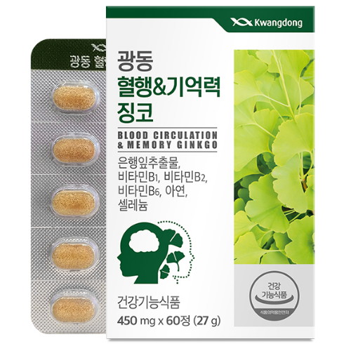 광동생활건강 광동 혈행 앤 기억력 징코 450mg 60정 (5개)_이미지
