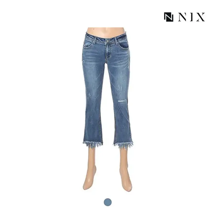 닉스 여성 M톤 워싱 밑단변형 세미 크롭 플레어 데님_FNMEDDF512M 342842 IBM 064