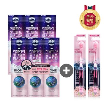 LG생활건강 페리오 히말라야 핑크솔트 바이옴 치약 100g x 6개 + 담은 칫솔 x 2개
