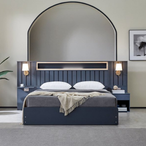 호텔식 모나코 편백아트월 수납형 LED조명 침대 LK