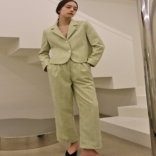 텐바이텐 데미지니모닉 트위드2 글리터 크롭 옐로그린 자켓 _ Tweed2 Glitter Crop Y-GN JK_이미지