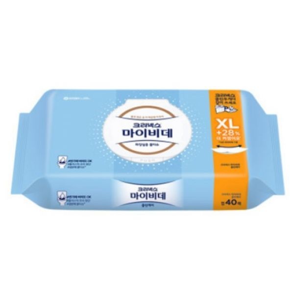 유한킴벌리 크리넥스 마이비데 클린케어 엑스라지 화장실용 물티슈 캡형 40매 (45팩)