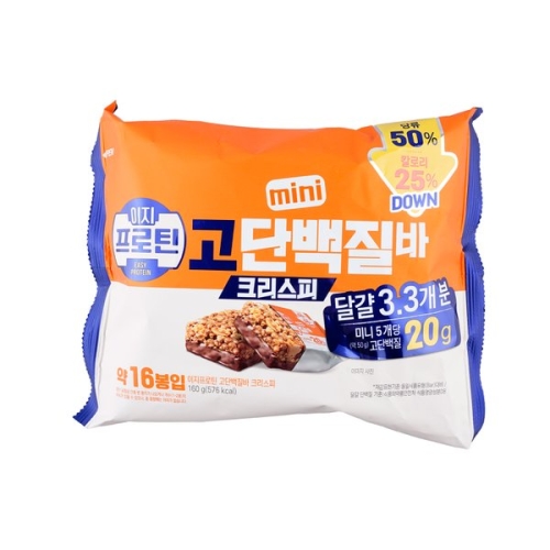 롯데웰푸드 이지프로틴 고단백질바 크리스피 미니 160g이미지입니다. 누르면 해당 게시물로 새창이동합니다.