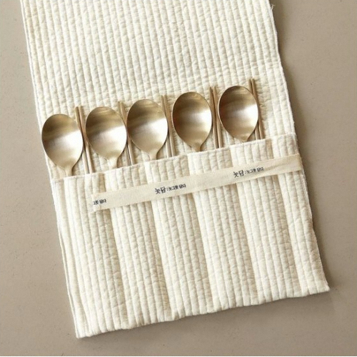 놋담 방짜유기수저세트 + 누빔 수저집 (5인)_이미지