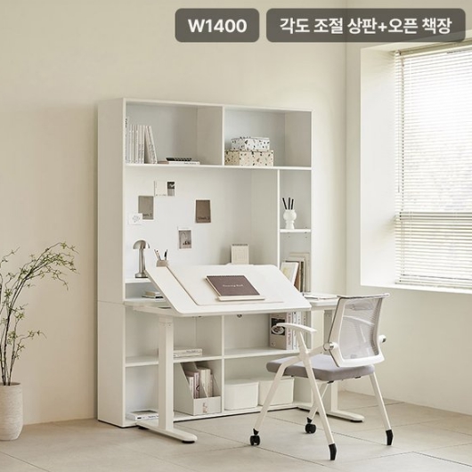 삼익가구 업핏 오픈 책장 A타입 각도조절형 모션 스탠딩 책상 (1400x600)_이미지
