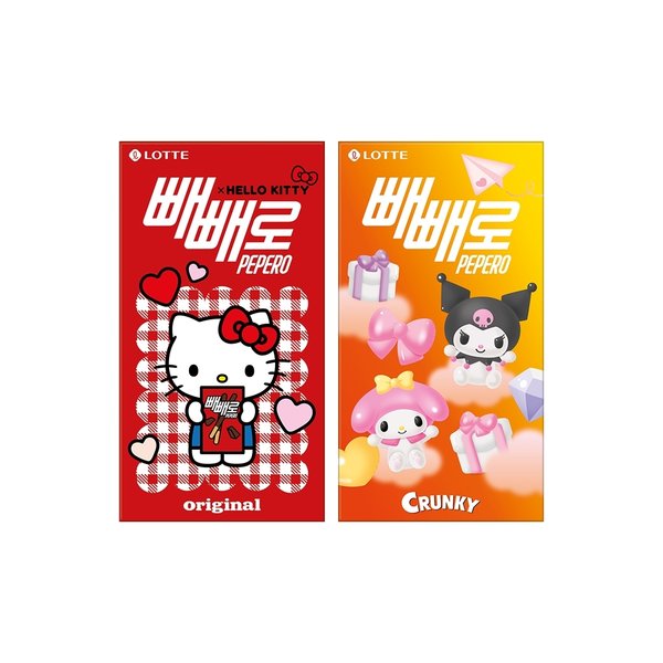 롯데제과 산리오 빼빼로 키티 초코 8입 + 쿠로미 크런키 8입 (1개)