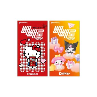 롯데제과 <b>산리오</b> 빼빼로 키티 초코 8입 + 쿠로미 크런키 8입