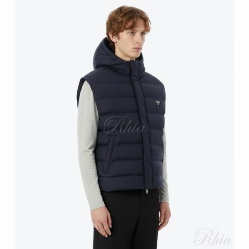 프라다 남성 테크니컬 패브릭 후드 패딩 조끼 네이비_SGC678 S OOO 13IL F0SVF