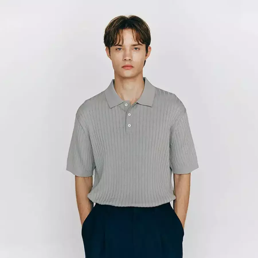 리브드 반팔 폴로 니트 스웨터 10055529/055529