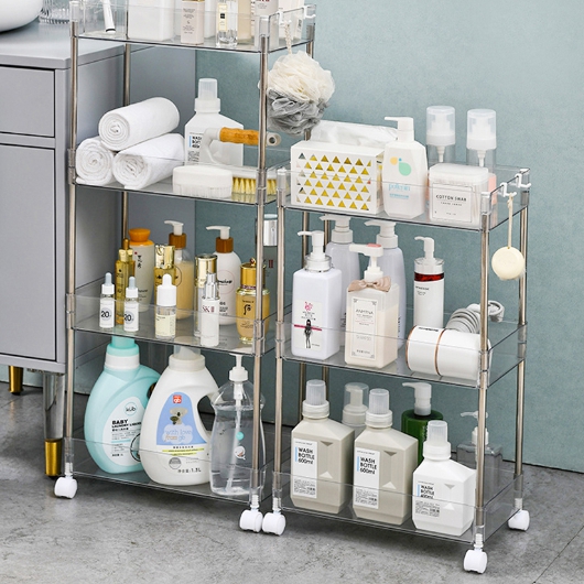 킴스팩토리  투명 이동식 2단 선반 트롤리