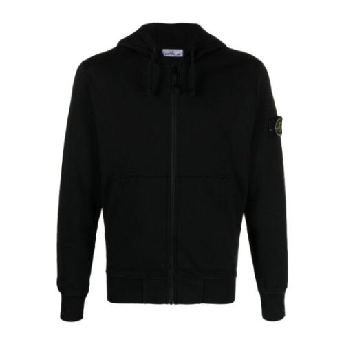 스톤아일랜드 블랙 코튼 니트 컴파스 배지 집업 후드 K1S156100