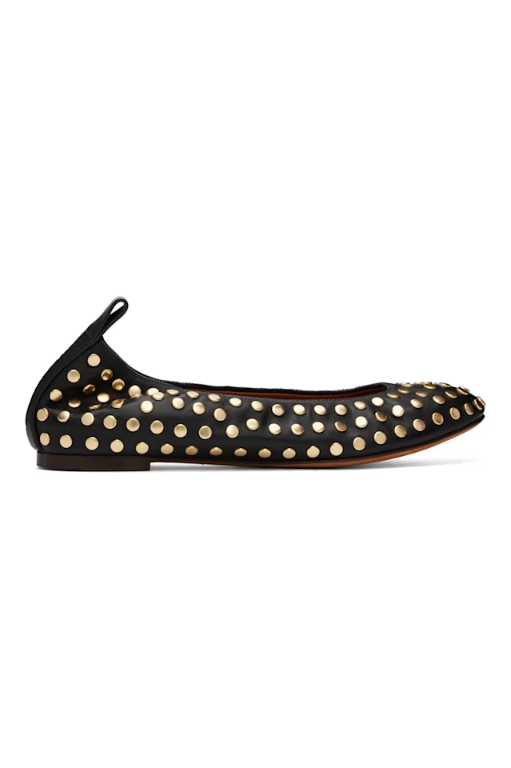���� Black Studs Leather Ballerina Flats 242254F118020