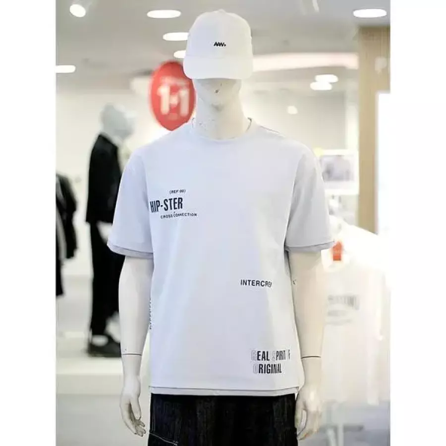 세이브존03 공용 레터링 배치 변형 레이어드 라운드 반팔 티셔츠 ITZ2T S33374186