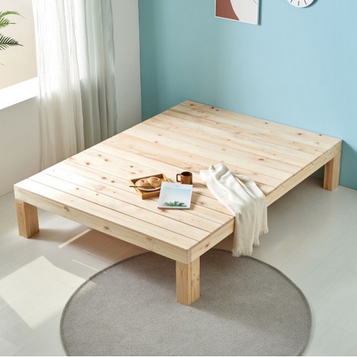 편백나무 레드파인 통원목 평상형 침대 Q