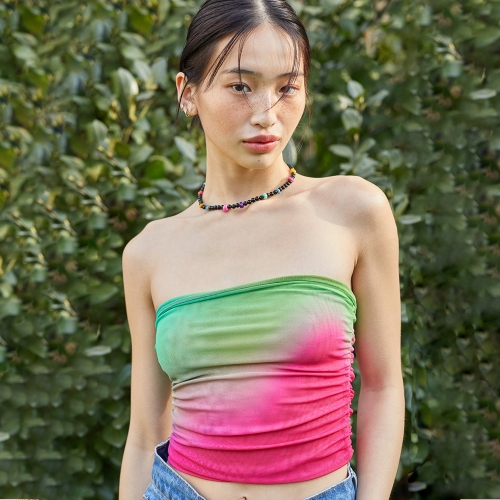  탑걸 TG MESH MIAMI PRINT SHIRRING TUBE TOP_T316TP109