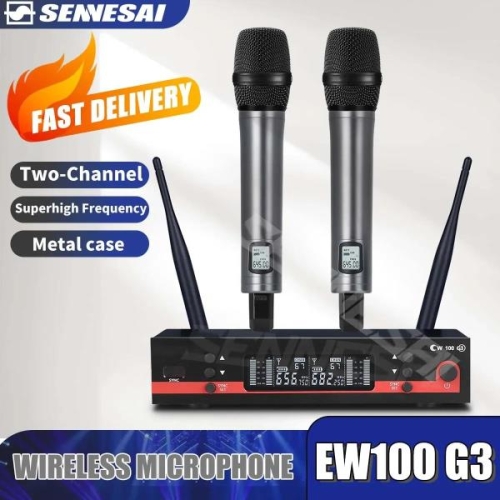 최고 품질 Ew100G3 전문 듀얼 무선 마이크 무대 성능 2 채널 600-699 UHF 가라오케 메탈 핸드 헬드 9000