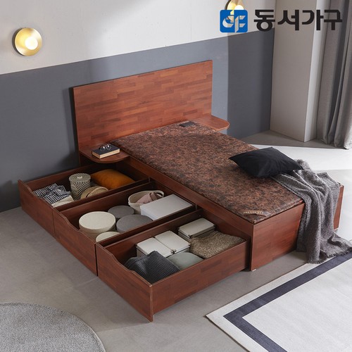 동서가구 유주얼 멀바우 와이드헤드 빅서랍형 흙침대 S (황토숯)_이미지