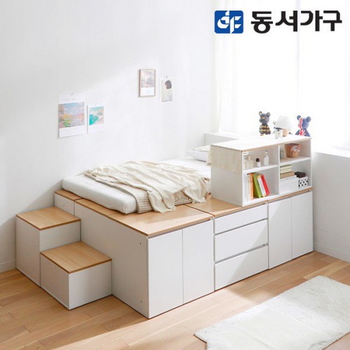 동서가구 홈즈 올인 확장형 벙커침대 SS+책장 (매트별도)_이미지
