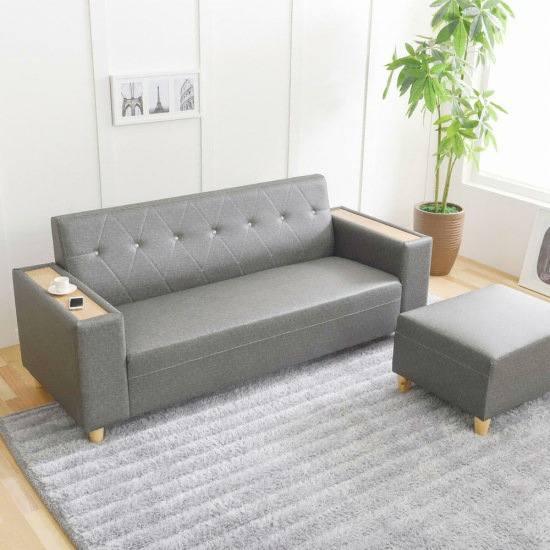 아로미가구 다이아 원목 B타입 가죽소파 3인용 (스툴포함)