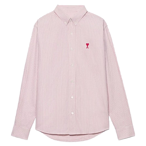 AMI 하트 로고 옥스포드 스트라이프 셔츠 HSH113 471 (659, 페일핑크화이트)