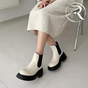 디자이어로즈 소가죽 화이트 첼시부츠 7cm 키높이굽 40696751_이미지
